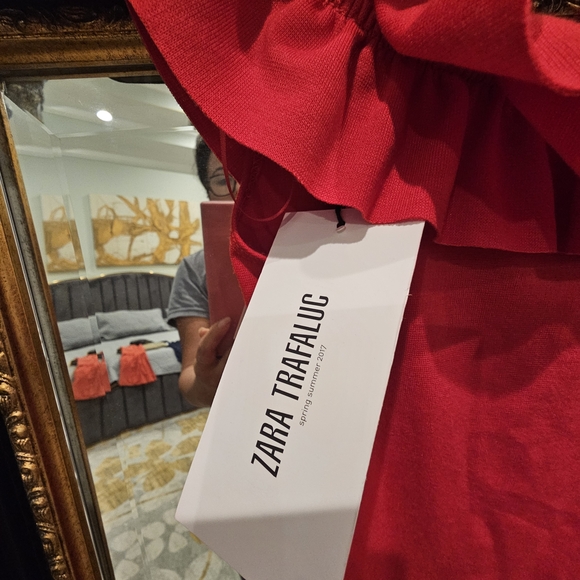 Red Ruffle Neck Dress - Picture 2 of 3